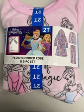 Disney Princess Girl's Warm Plush Hooded Robe  2 Piece Pajama Set