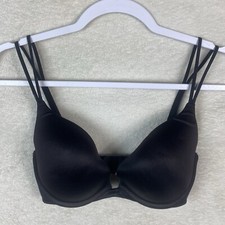 Vintage Victoria  s Secret Push Up Bra 32DD Black Sleek Double Strap