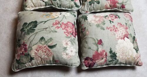 FLORAL THROW PILLOWS Square 14" Set of 2 Pale Greens Pinks White. EUC - Picture 3 of 8