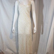 Victoria's Secret Long Nightgown Large Ivory Gold Floral Embroidered VTG