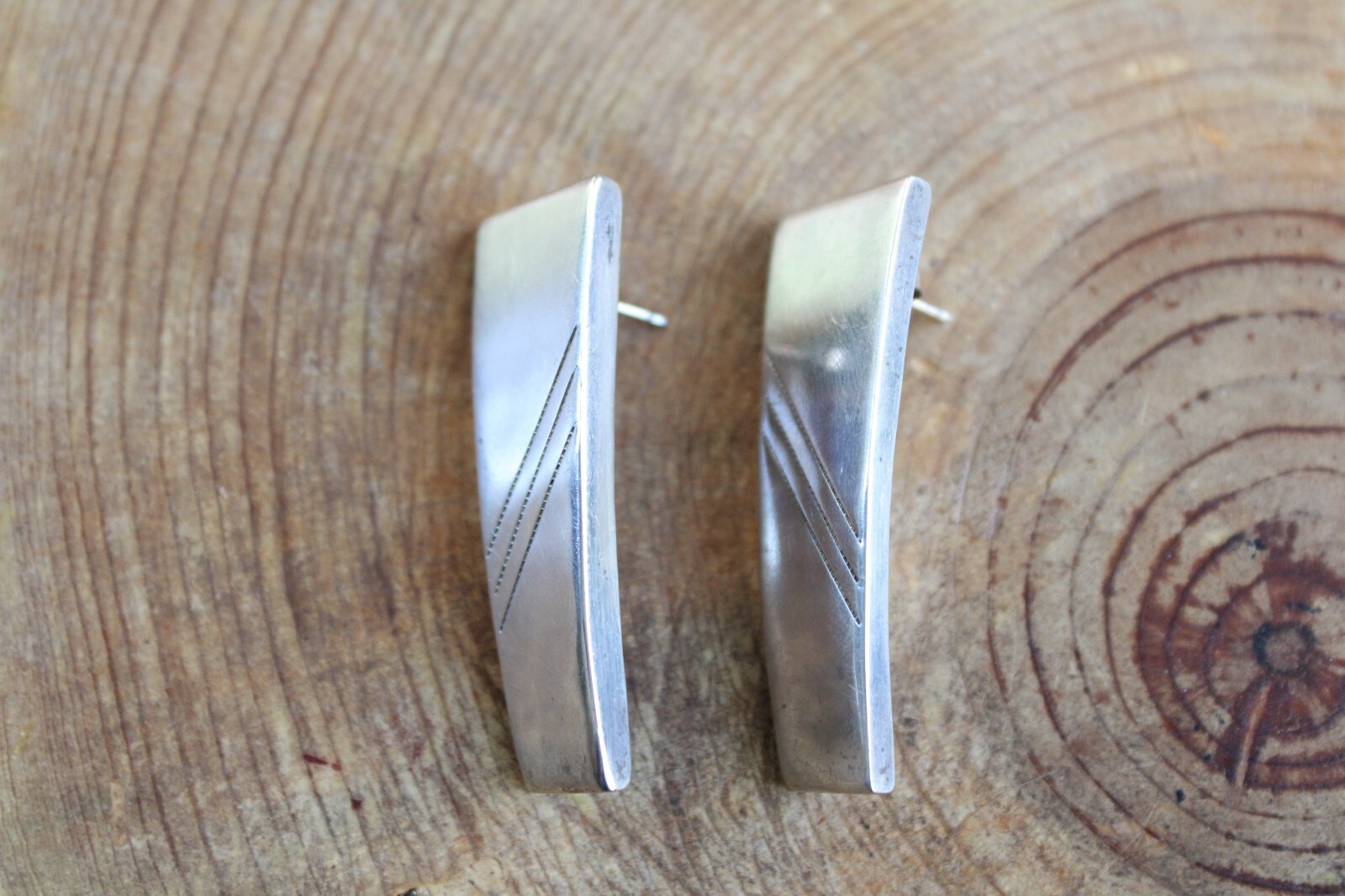 Sterling Silver puffed Rectangle Earrings Navajo - image 4