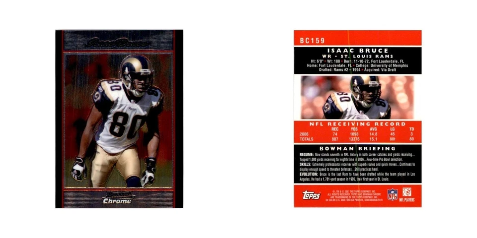2007 Bowman Chrome Isaac Bruce Football Cards #159 - Image 3 of 3