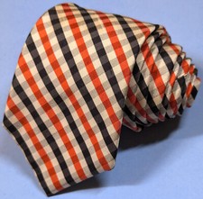 Vintage Retro 1950s 1960s black red plaid checkered woven 100 silk mens tie 50s