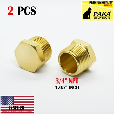 2X 3/4   inch male NPT Cored Hex Head Plug Brass Pipe Fitting NPT fuel water air
