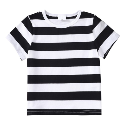 Kids Toddler Baby Boys Girls Multicolor Stripe Print Short Sleeve T Shirt Tops - Picture 5 of 27