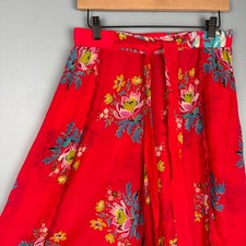 Johnny Was Womens Small Red Floral Wide Leg Scalloped Hem Rayon Coverup Pants