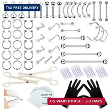 TKKUY 80PCS Nose Piercing Kit: Stainless Steel Body Piercing Jewelry with 12G, 1