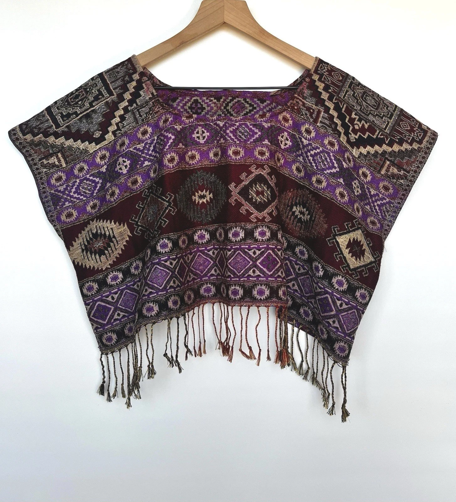 Boho Poncho Top Purple Geometric Woven Fringe Festival One Size
Opens in a new window or tab