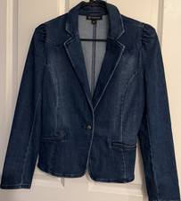 INC International Concepts Women's Blue Denim Blazer Jacket M Button Pockets