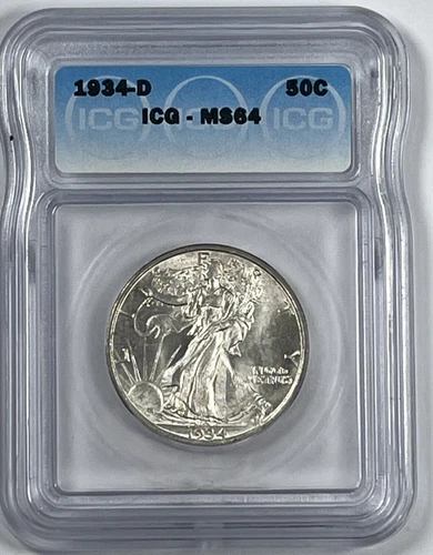 1934-D Walking Liberty Half Dollar : ICG MS64