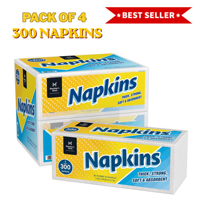 Member's Mark  Napkin Everyday 1-Ply White Napkins 4 pks 300 Napkins pk
