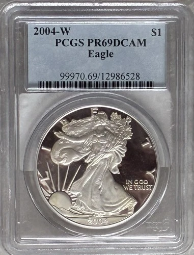 2004-W American Silver Eagle Dollar $1 PR69DCAM PCGS PF69 Deep Cameo #528 1Oz