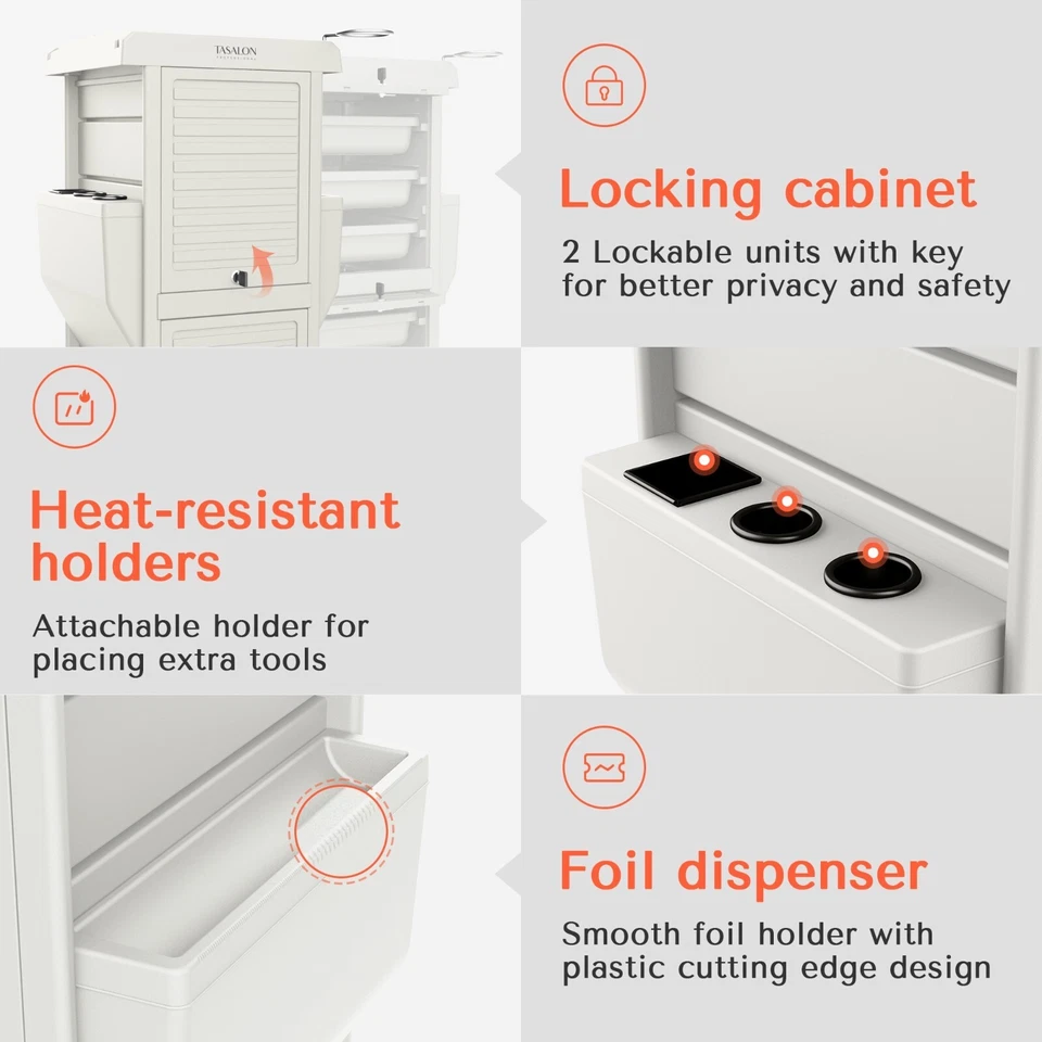 Carro móvil TASALON blanco carro de peluquería bloqueo para estación de salón 6 cajones Foto 3 de 4