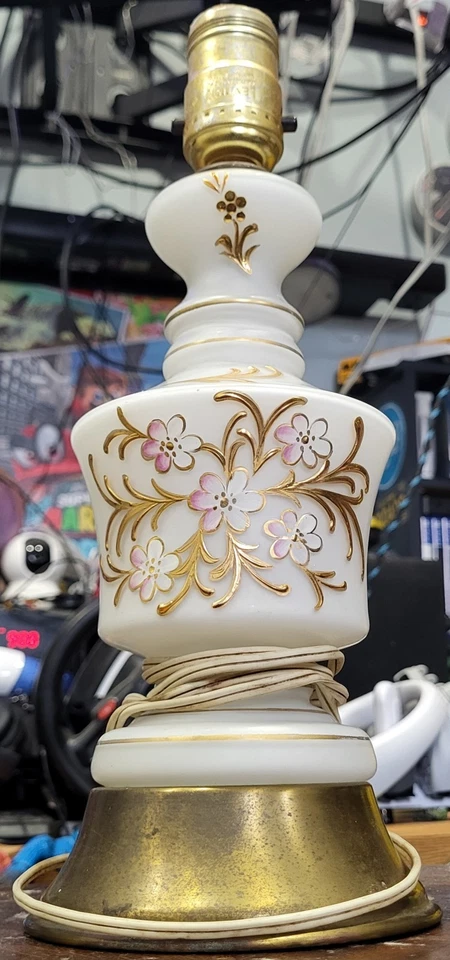 Vintage Leviton Table Lamp Mid Century Modern Frosted Glass & Brass USA 13.5" - Image 2 of 4