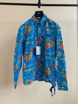 Prada Hawaiian Button Up Shirt in Blue BNWT 40 FR