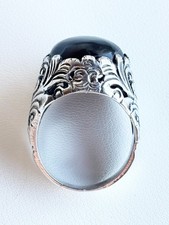 Gorgeous Large Sterling Silver Ring with Smooth Black Onyx Cabochon, Size 11