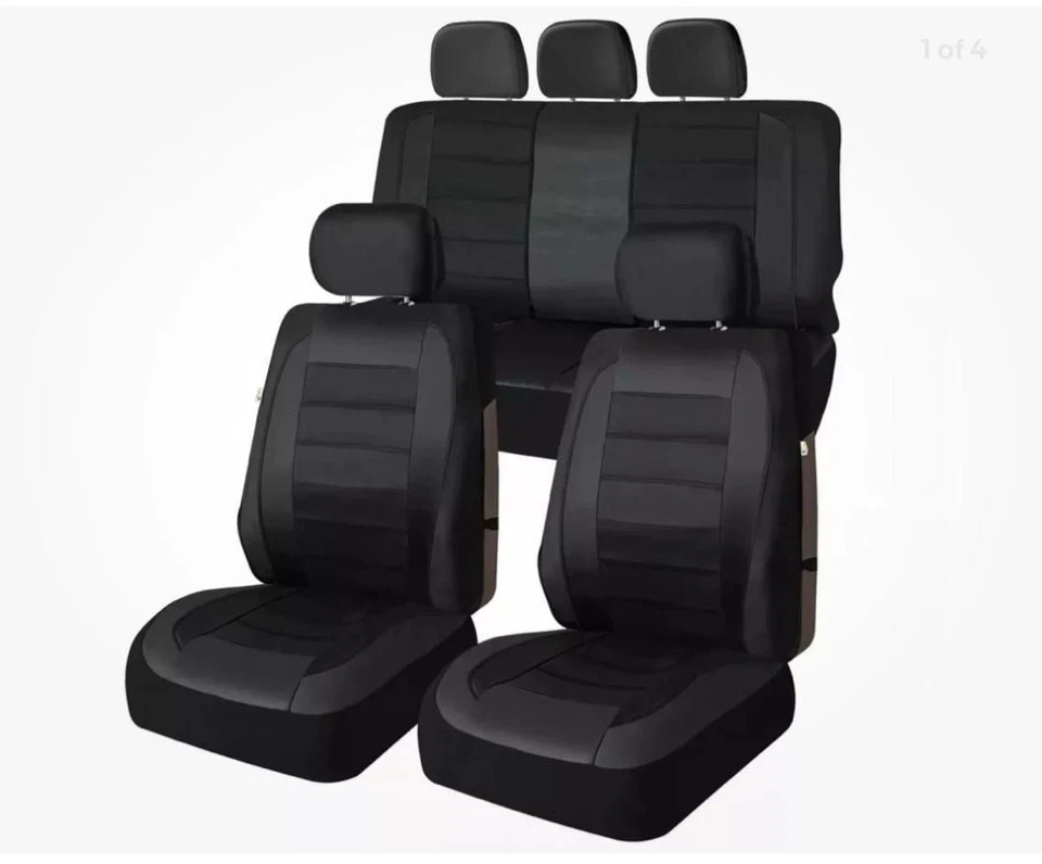 Fundas de asiento de cuero ecológico negro premium 9 piezas para todos los vehículos Mercedes-Benz Foto 2 de 4