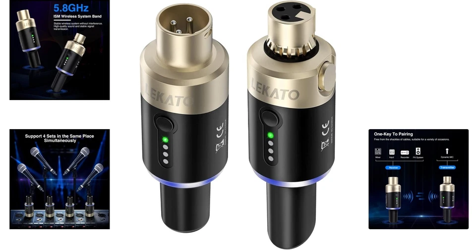 Wireless Mikrofon System 5,8 GHz XLR Sender Empfänger für dynamisches Mic PA - Bild 2 von 4