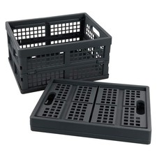Ggbin 16 Liter Folding Plastic Containers, Grey Plastic Crate, 2 Packs 16 Quart