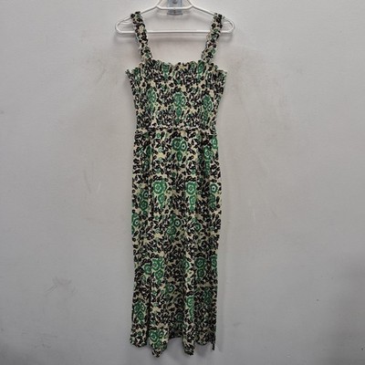 ME+EM Kleid Damen 12 grün Blumen Jersey Maxi Sommer eckiger Ausschnitt Rüschen Träger