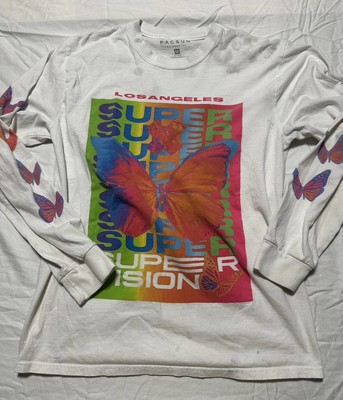 Pacsun Super Vision Butterfly Image T-Shirt Long Sleeve White Multicolor Size M
