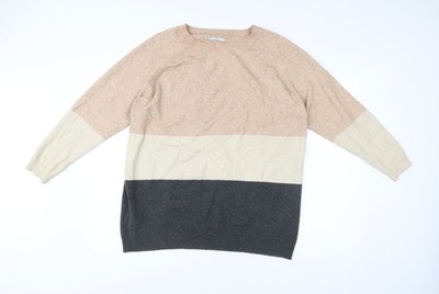 ONLY Strickpullover Damen XL beige grau gestreift Rundhals Pullover
