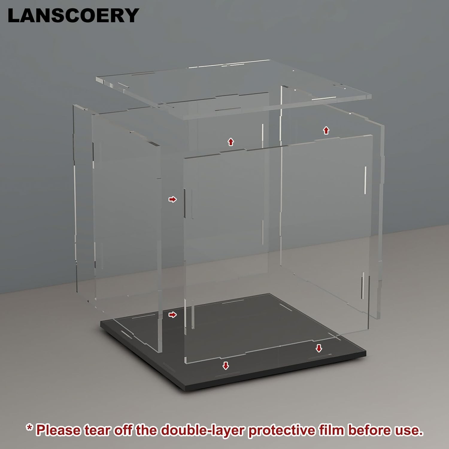 Elegant 4x4 Acrylic Display Case with Black Base & LED Light for Collectibles