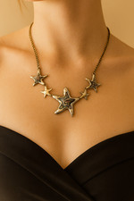    Starfish Statement Necklace   Iridescent Shell Inlay on Gold Chain   Coastal