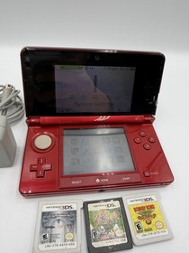 Nintendo 3DS Handheld System Flame Red W/3 Loose Cartridges & Preinstalled Games