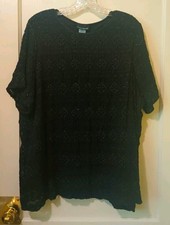 Maggie Barnes 2X Plus Black Lace Glitter Lined Pullover S/S Blouse Top USA Made