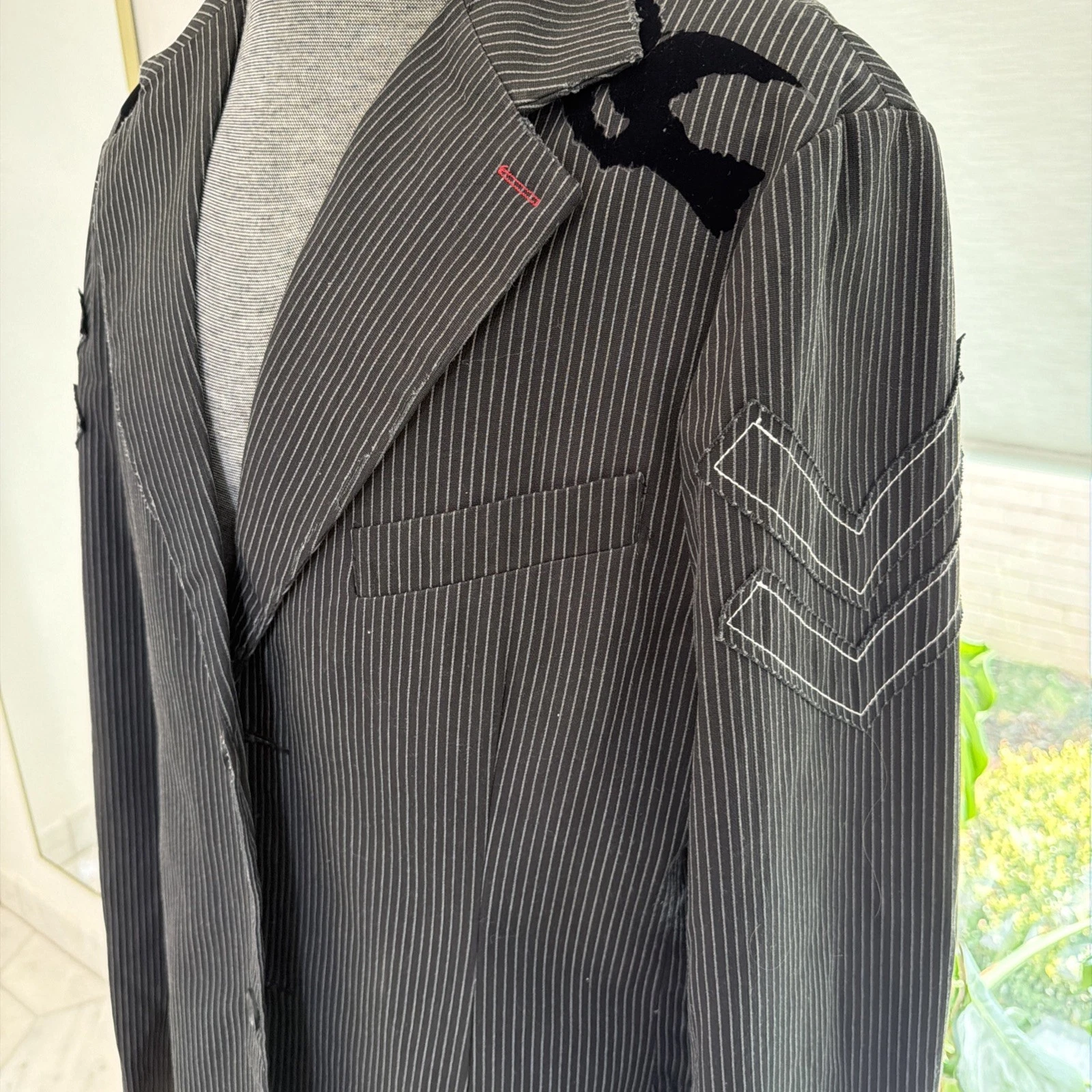 Roar Blazer Mens 2XL Y2K Pinstripe Embroidered Biker Goth Rocker Map Lining - product detail image 4