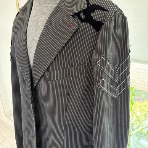 Roar Blazer Mens 2XL Y2K Pinstripe Embroidered Biker Goth Rocker Map Lining image 4