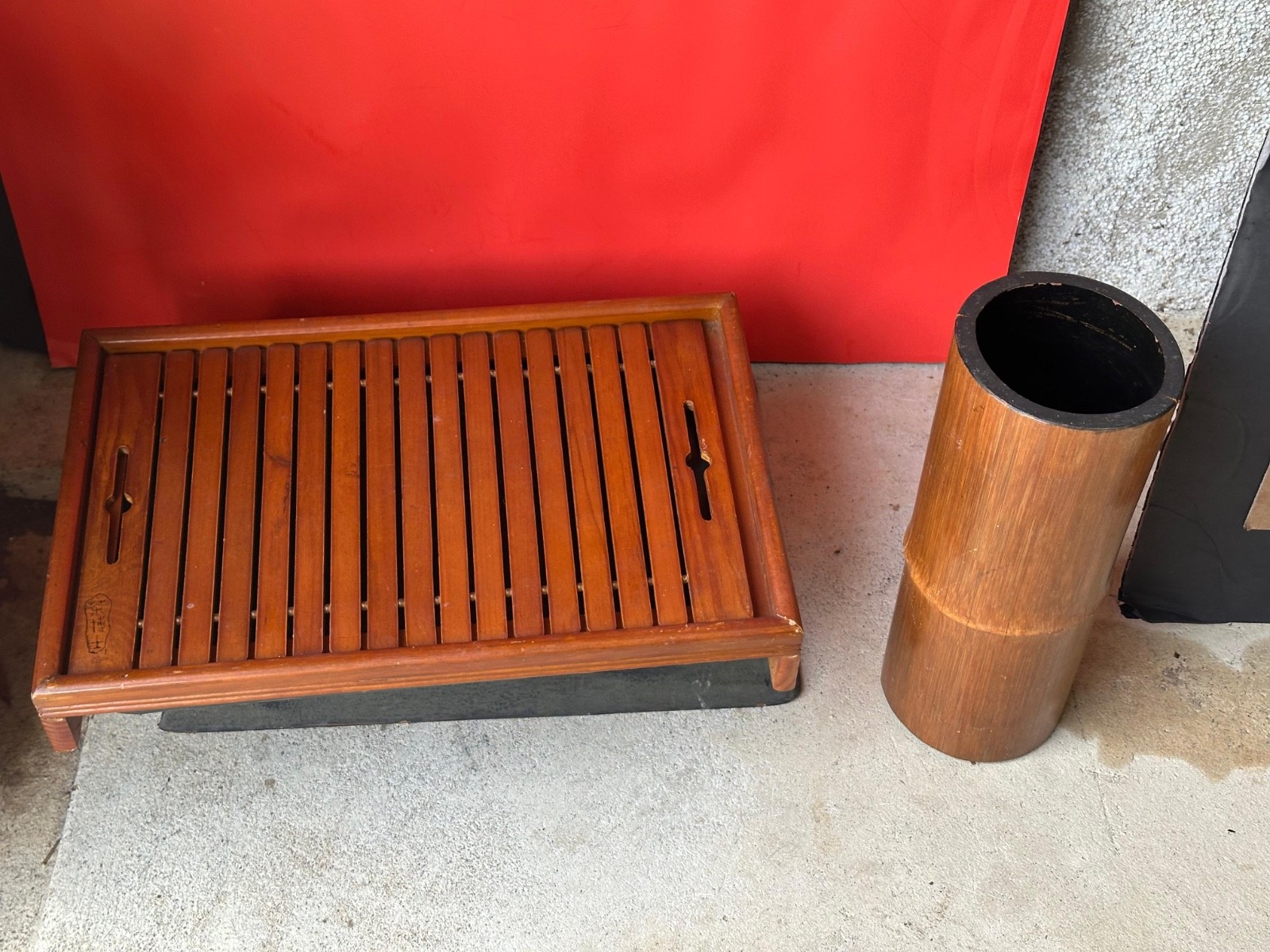 Vintage Chinese-Style Bamboo Gongfu Tea Tray & Brush Pot Holder Set