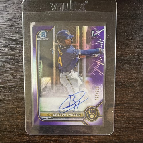 Topps 2022 Bowman Chrome Prospect Auto Jackson Chourio CPA-JCO Purple /250 RC