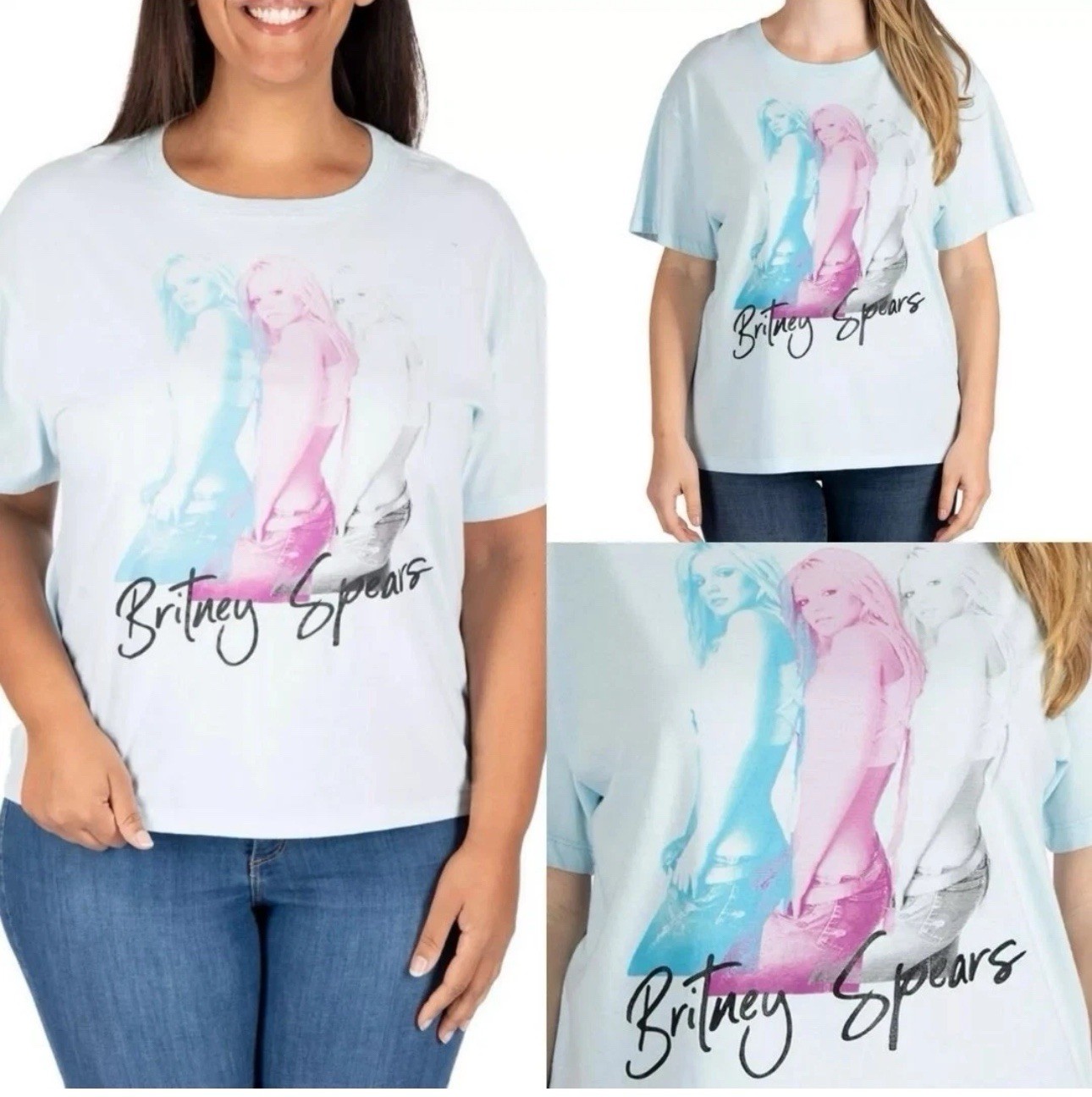 New Britney Spears Women's Short Sleeve Light Blue Graphic Tee L New With Tags