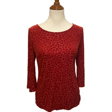 NWT Talbots Red Velvet Burnout Top With Bell Sleeves Size Small $79.50 Retail