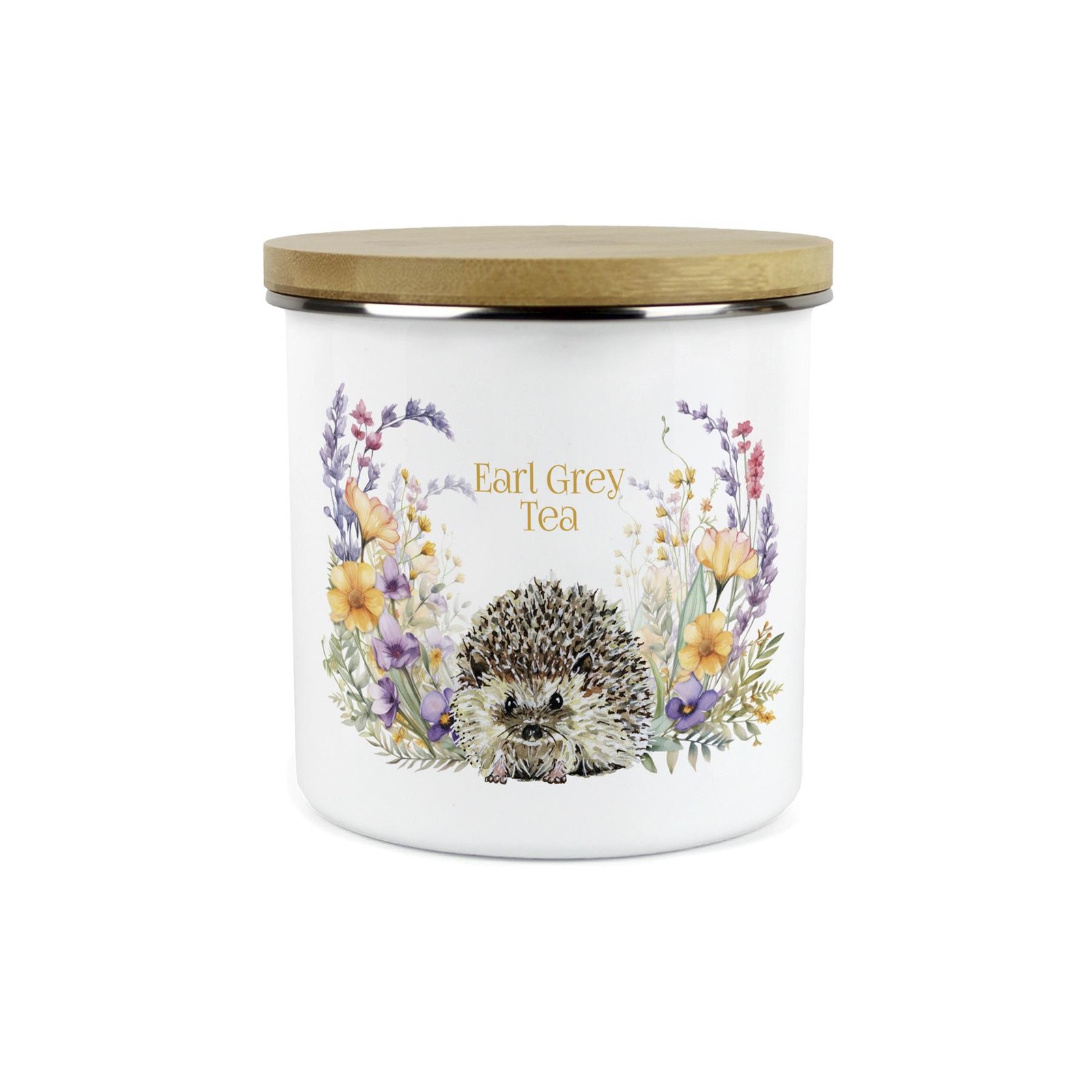 Hedgehog Earl Grey Tea Storage Canister - Floral Wildlife Kitchen Jar Gifts