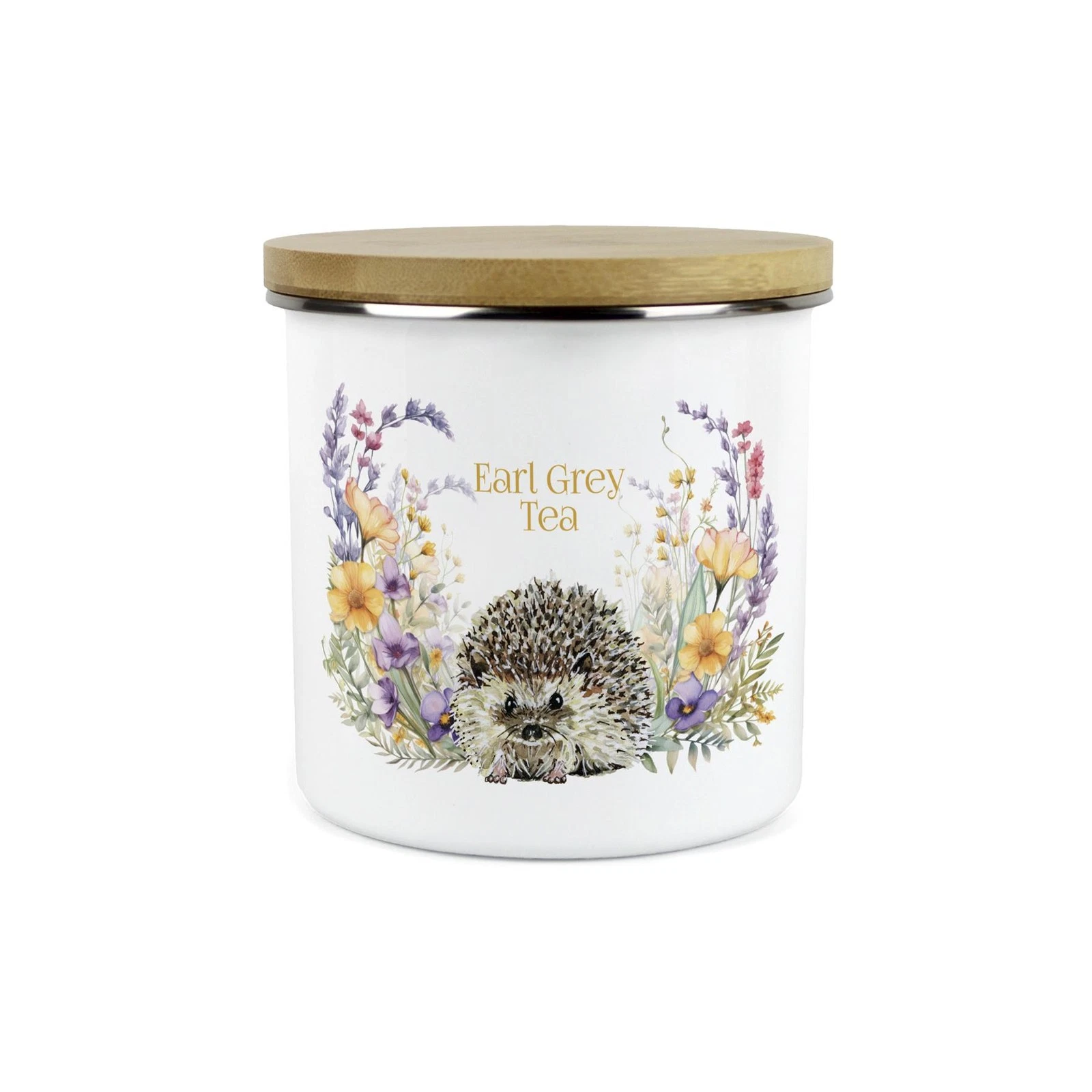 Hedgehog Earl Grey Tea Storage Canister - Floral Wildlife Kitchen Jar Gifts