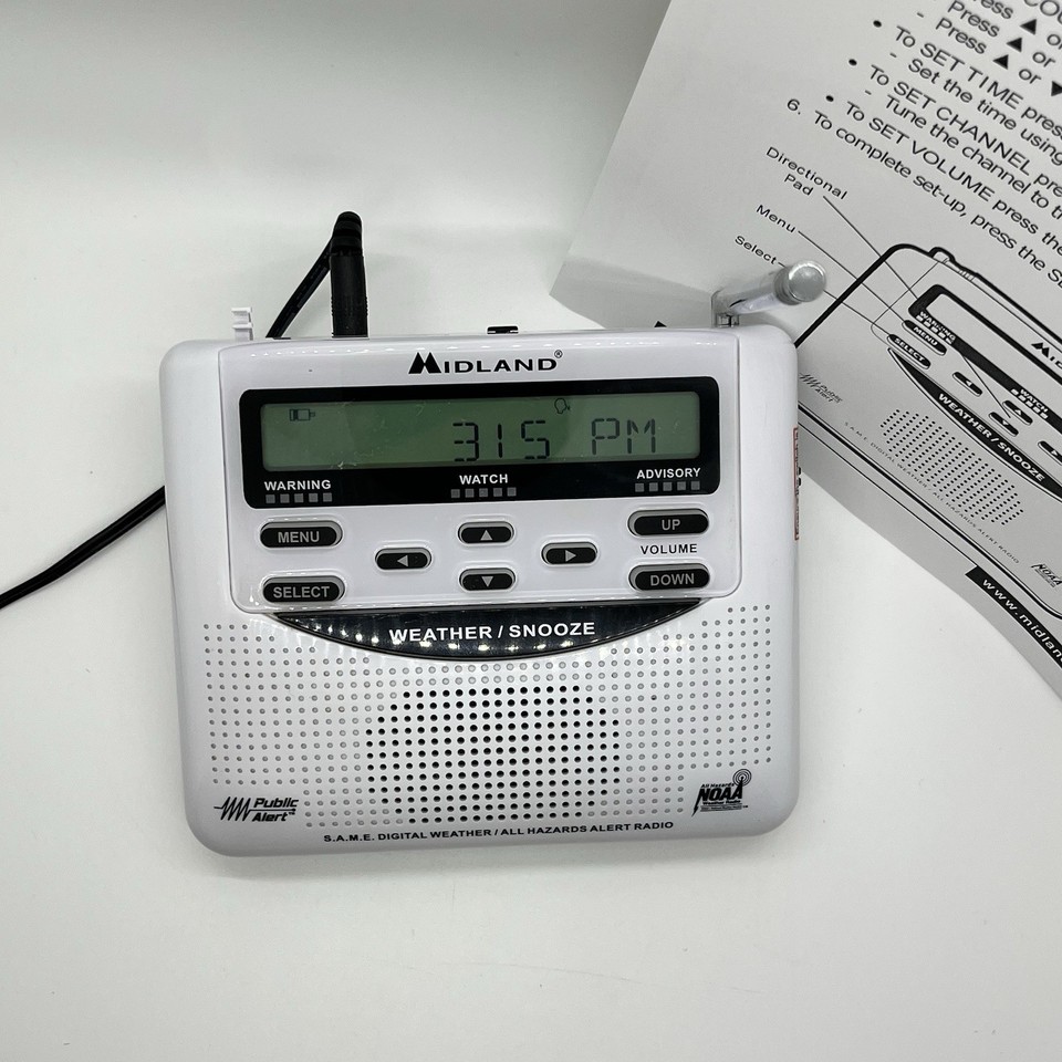 Midland WR-120EZ NOAA Weather Alert Radio Emergency + Alarm Clock White ...