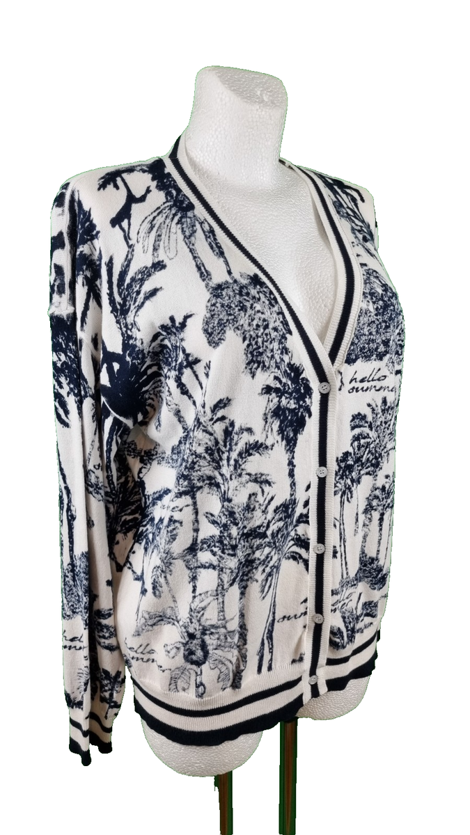 Alba Moda Strickjacke Größe 44 Jacke Pullover Damen Weiß Blau