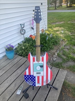 Vintage Crosley CD Player American Flag Full Size Guitar  W/ Remote & Stand
