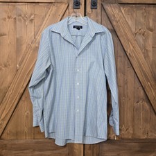 Camicia elegante uomo Bergamo New York blu medio verde quadri bottoni davanti 15-151/2