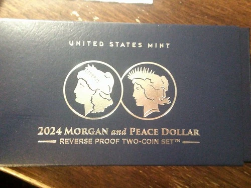 2024-S Reverse Proof $1 Morgan and Peace Silver Dollar 2pc Set Box ,OGP &