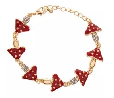 Red mushroom rhinestone bracelet 7 To 9 Inches With Extender