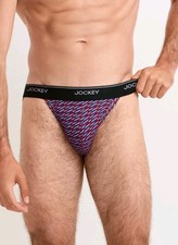 New Jockey Men's M Elance String Bikini 2 Pack 100 Cotton, Blue Red/Navy