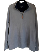 Lands End Mens Slate Blue 1/4 Zip 100 Cotton Mock Long Slv Sweater XL 46/48