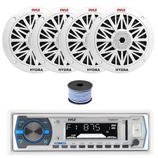 Pyle PLMRB29W Bluetooth MP3 Receiver, 4x 6.5" 200W Marine Speakers, Wire