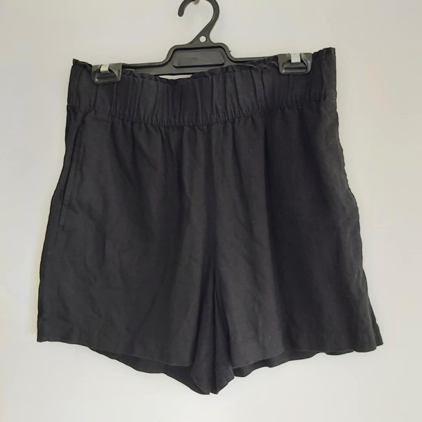 Ladies Black Linen Blend Shorts with Elastic Waist & Pockets sz 12 by ANKO EUC