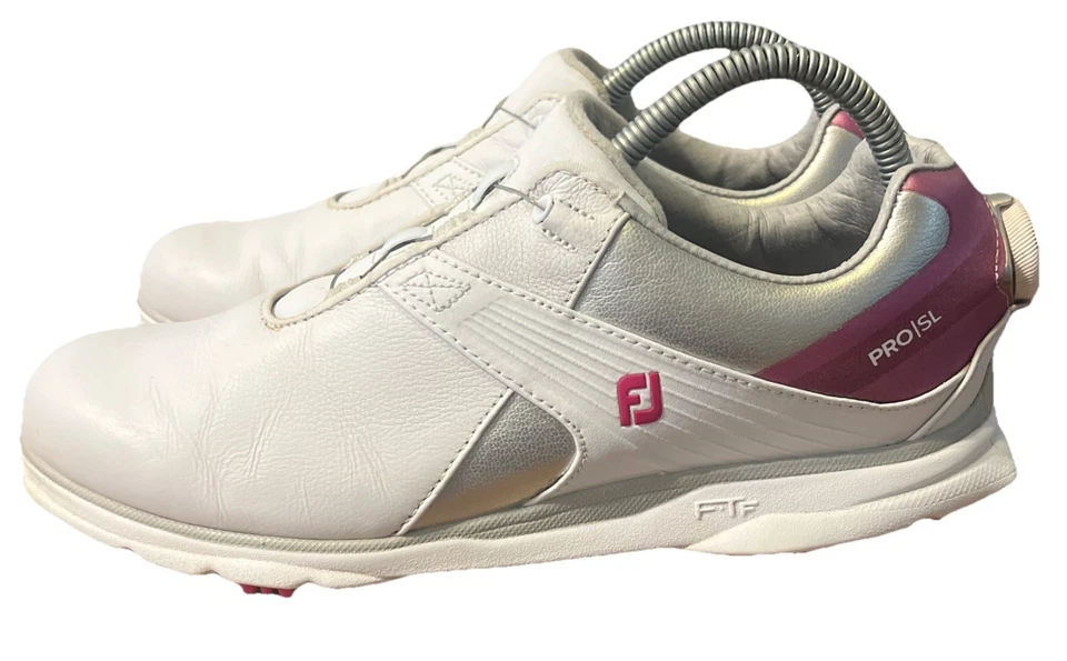 Zapatos de golf FootJoy Pro SL 98119 para mujer blanco rosa/plateado sin clavos BOA ENCAJE 9 M Foto 3 de 4