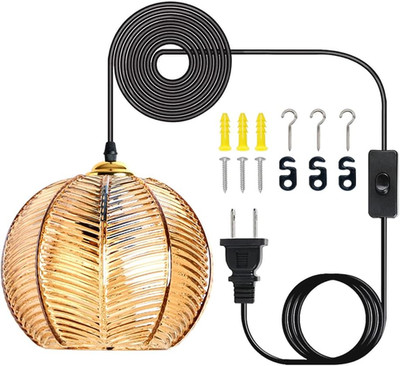 Mid-Century Amber Glass Pendant Light with 14.7FT Cord for Home Decor